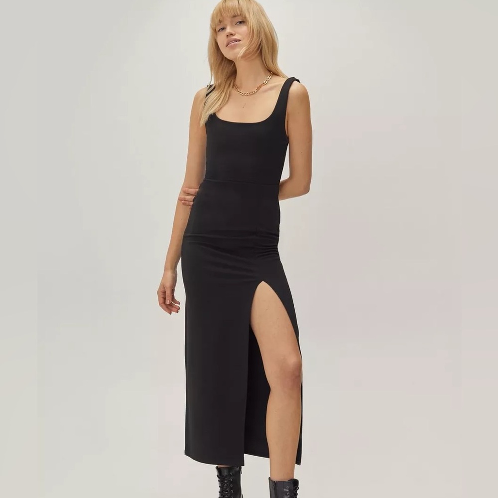 NWT Nasty Gal Square Neck Midi Black Dress US 4